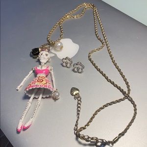 Betsey Johnson skeleton necklace and earring set